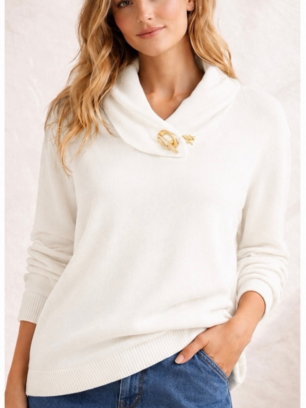 Lauren Ralph Lauren Cotton Shawl Collar Gold Logo Toggle Button Sweater Size L